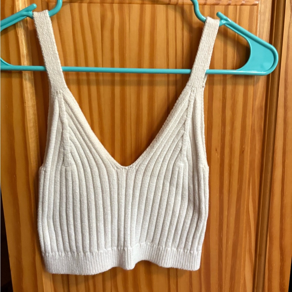 Aerie White Ribbed Knit Tank